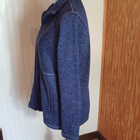 T by Talbots Navy Blue Herringbone Full Zip Jacket Coat - Picture 4 of 8